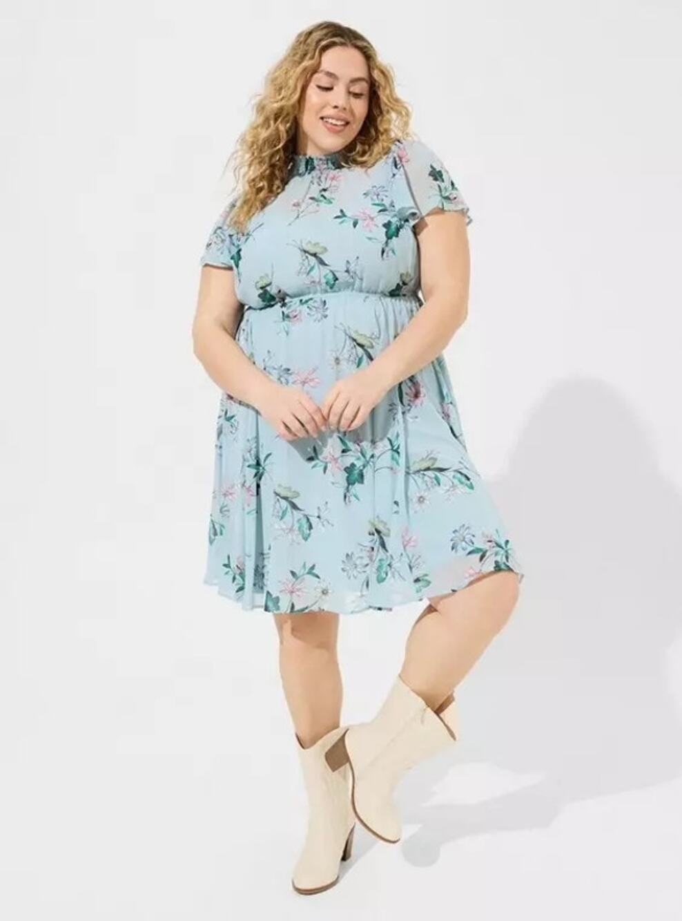 Torrid Chiffon Mini Dress Floral Blue NWT 3X Smocked Cottagecore Prairie Boho